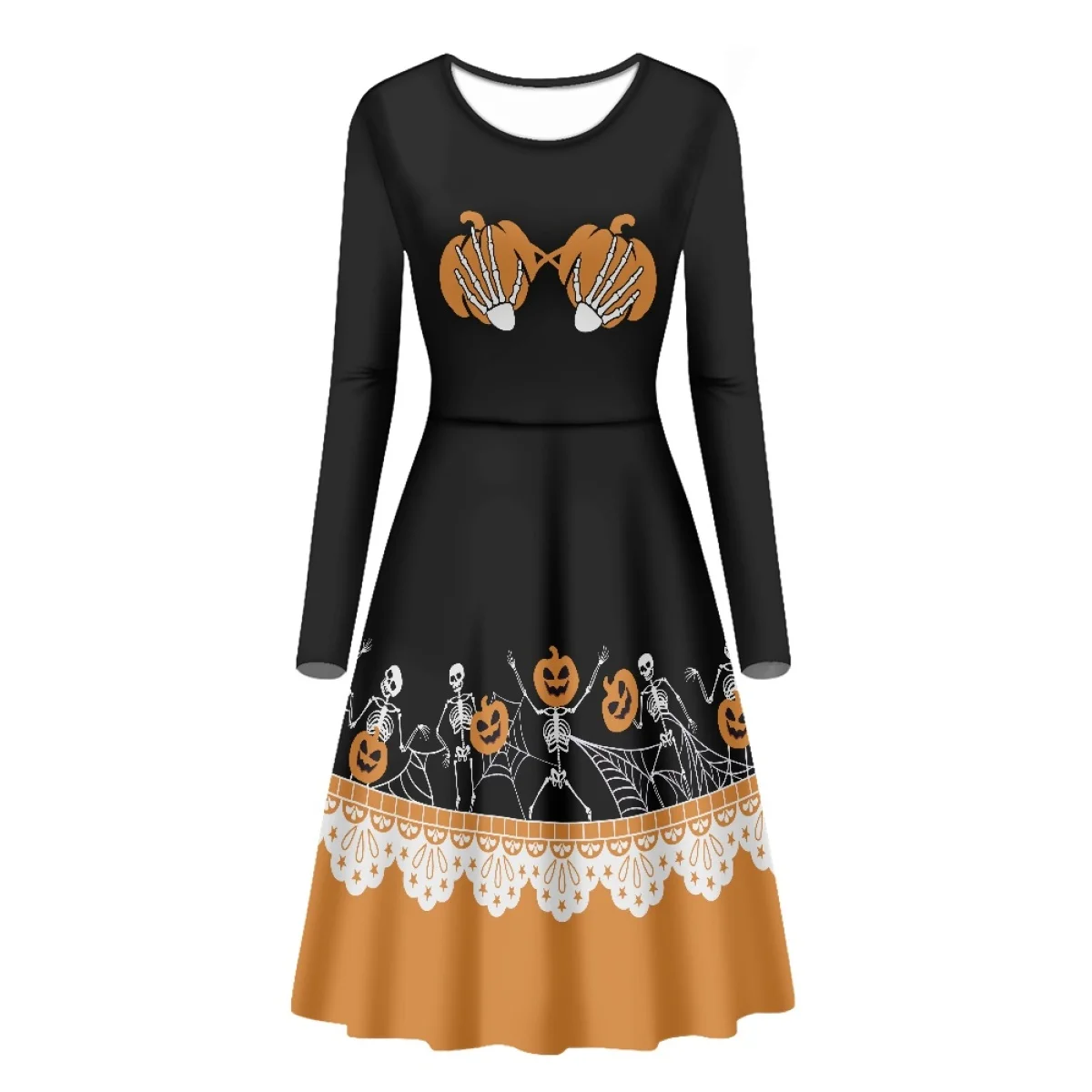 

HYCOOL Women's Halloween Costume Spooky Pumpkin Spider Web Skull Print Holidays Or Daily Casual New in Drawstring Dress