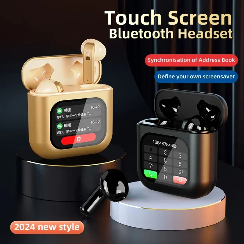 

2024 LED Screen Touch Bluetooth Earphones Multifunctional Earbuds 2.01-inch APP Message Reminder Dialing Video Headset HD Call