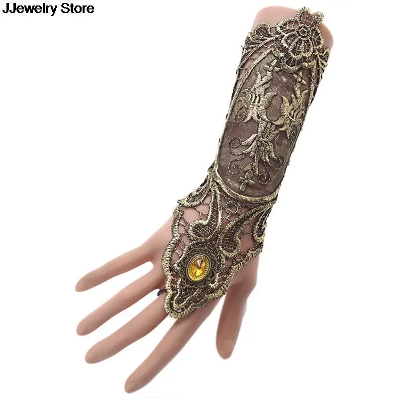 

1pc Gothic Steampunk Lace Cuff Fingerless Glove Arm Warmer Bracelet Black Halloween Accessories Fashion And Sexy