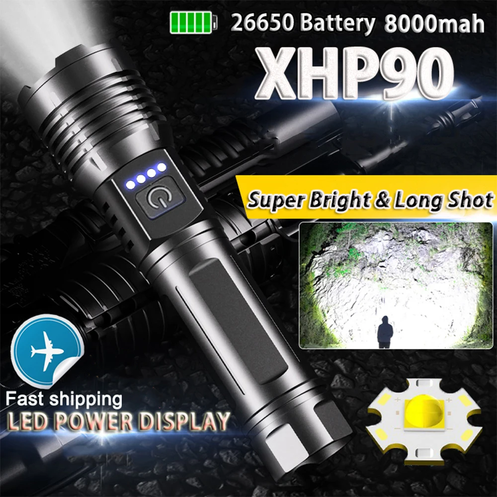 

High Powered LED Flashlights High Lumens Super Bright Tactical Flashlight Rechargeable,5 Modes Zoomable Waterproof Flash Lights