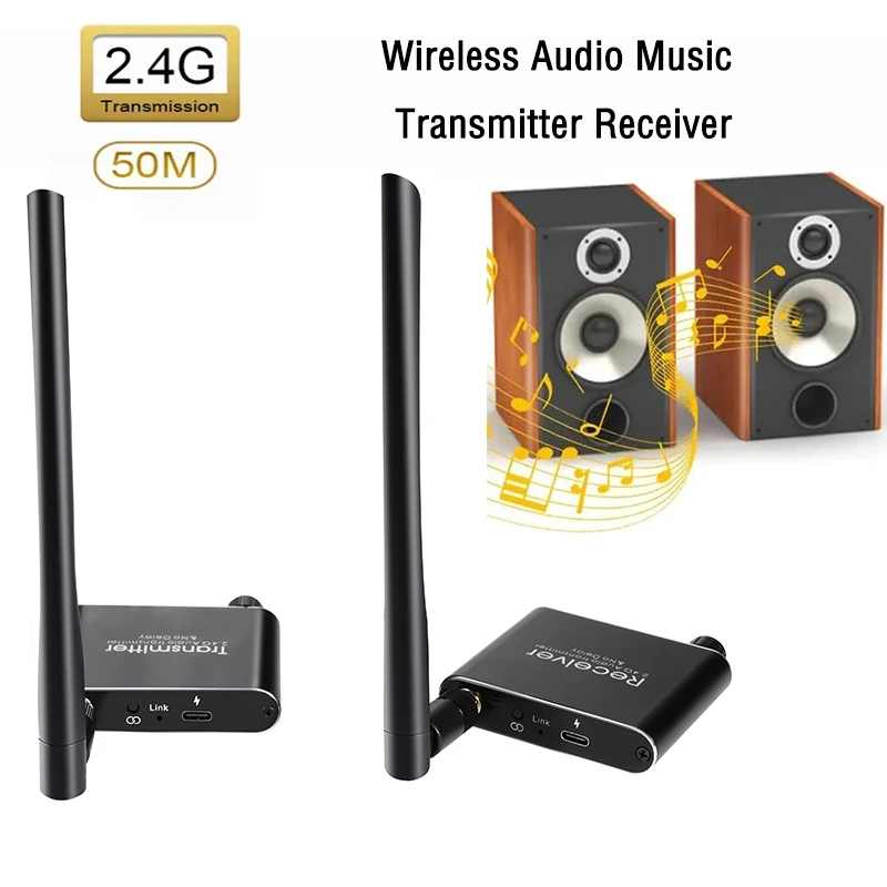 

Wireless Audio Transmitter And Receiver 50M 2.4G Wireless Audio Adapter With 3.5mm R/L RCA For Set TV Box DVD TV Computer CD PC