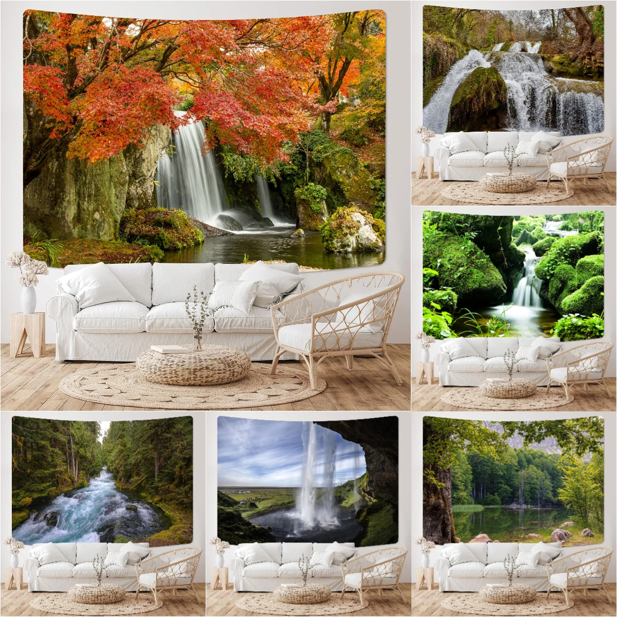 

Mountain Waterfall Tapestry Nature Scenery Tapestries Wall Hanging for Bedroom Aesthetic Room Decor Boho Home Decoration Cloth