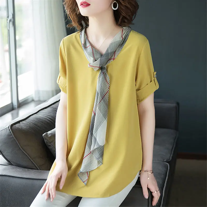Fashion Scarf Collar Spliced Button Shirring Oversized Tie Shirt Summer New Casual Tops Loose Commute Women's Clothing Blouse
Fashion Scarf Collar Spliced Button Shirring Oversized Tie Shirt Summer New Casual Tops Loose Commute Women's Clothing Blouse