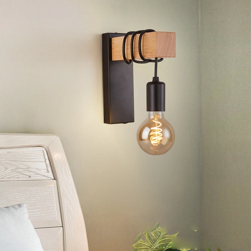 

Деревянная настенная ретро-лампа, светильник в стиле индастриал, креативный прикроватный, для гостиной, простой спальни, лестницы, художественное украшение, фоновые лампы