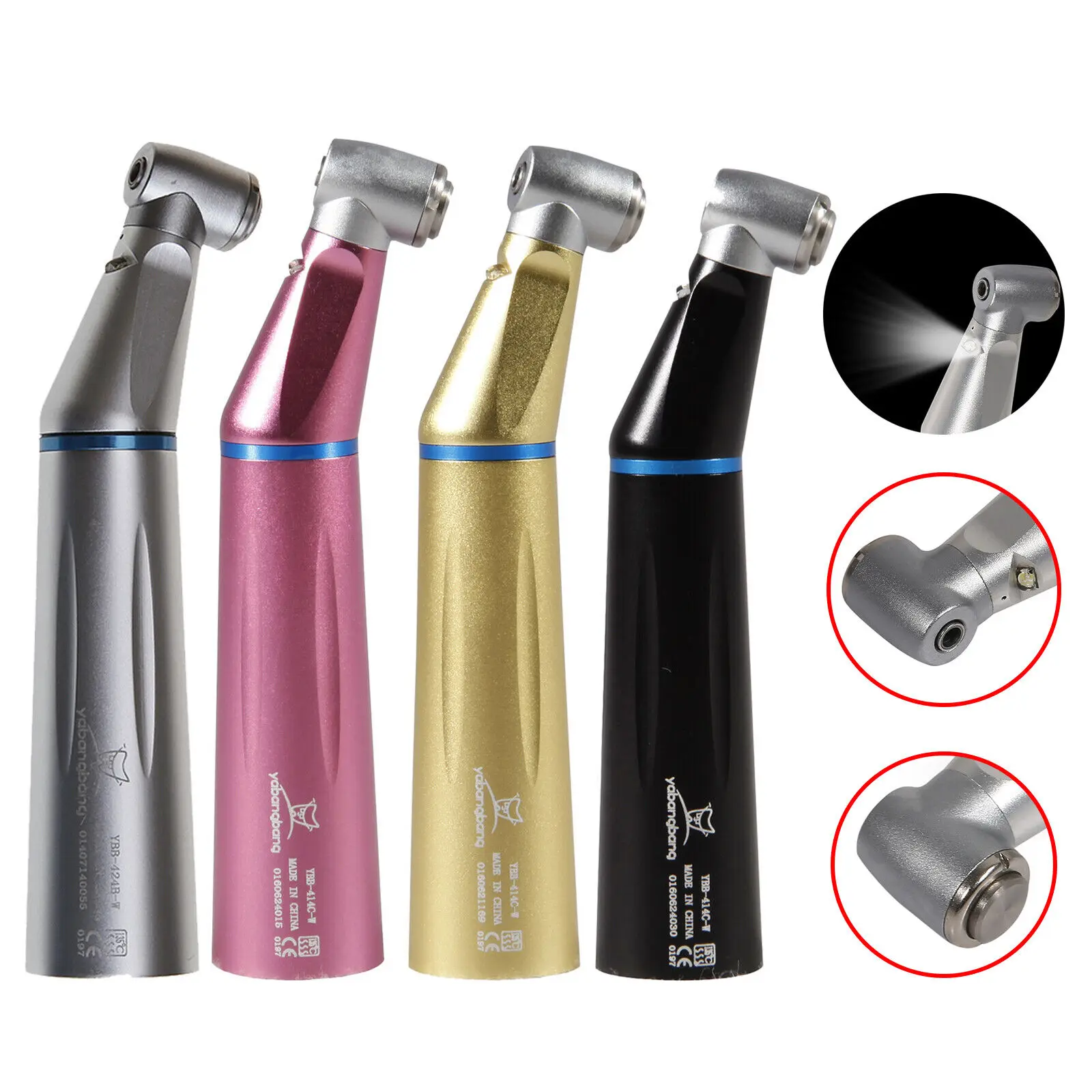 

4 Colors Dental Optic Fiber Led Light E-generator Contra Angle Handpiece Inner Water Slow Low Speed Push Button Fit Kavo