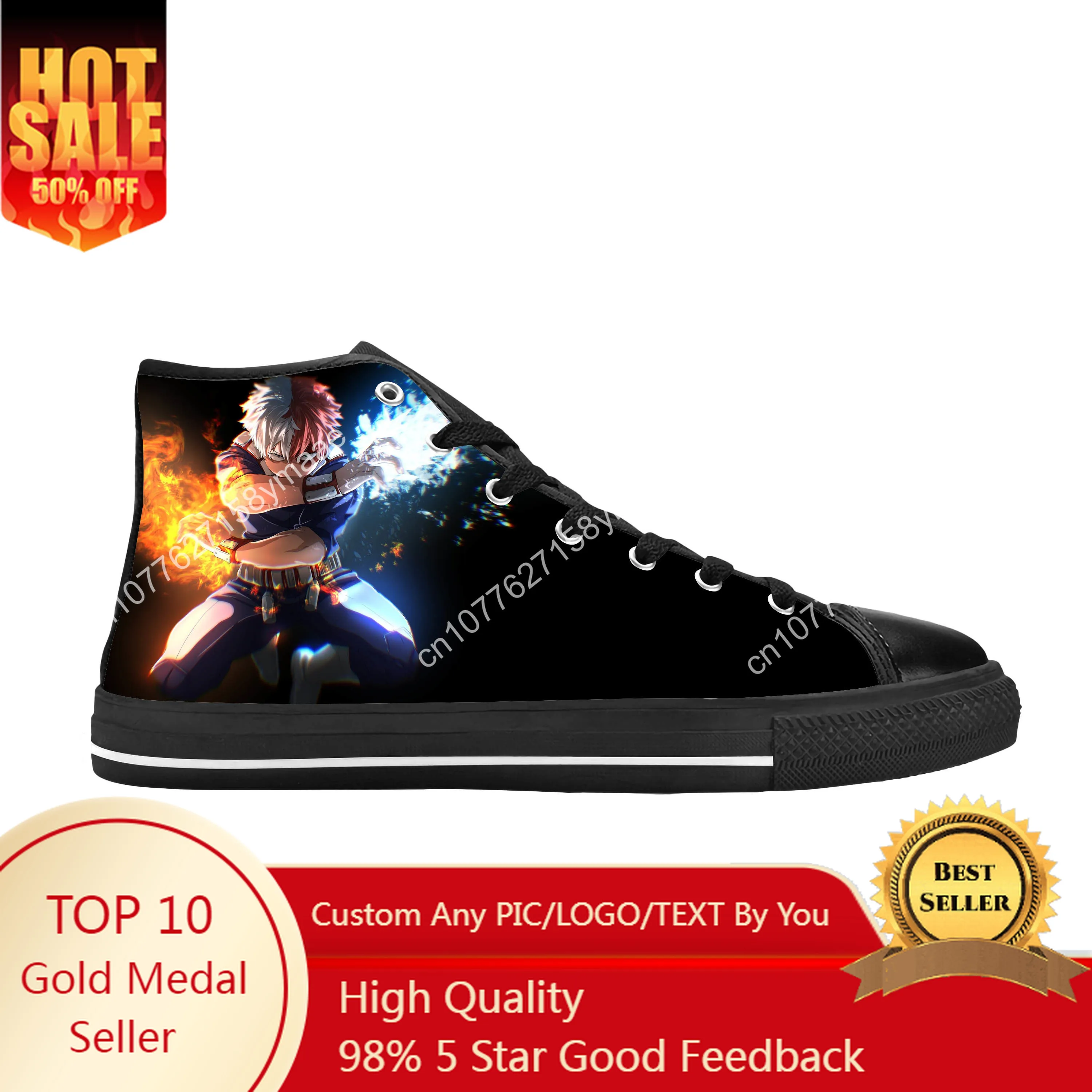 

Anime Manga Comic My Hero Academia Todoroki Shoto Casual Cloth Shoes High Top Comfortable Breathable 3D Print Men Women Sneakers