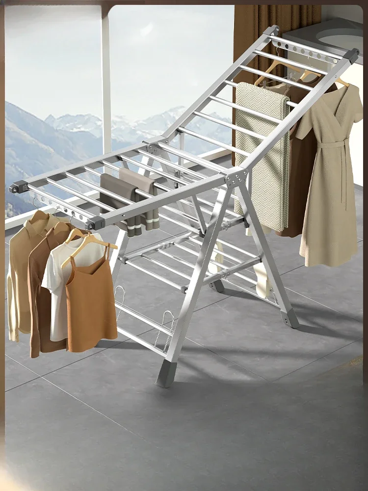 

Stainless steel clothes rack floor folding household balcony clothes rod indoor clothes rack bask in the quilt artifact