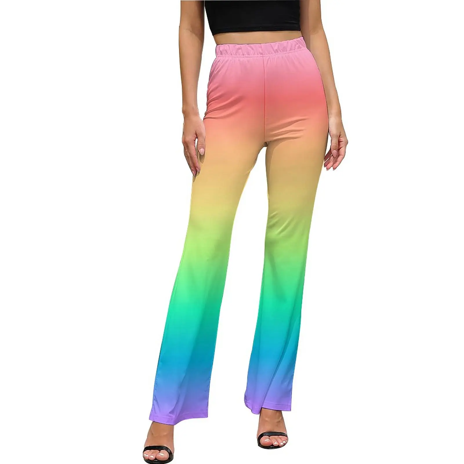 

Ombre Gradient Casual Pants Women Pastel Rainbow Slim Street Style Flared Pants Summer Kawaii Printed Trousers