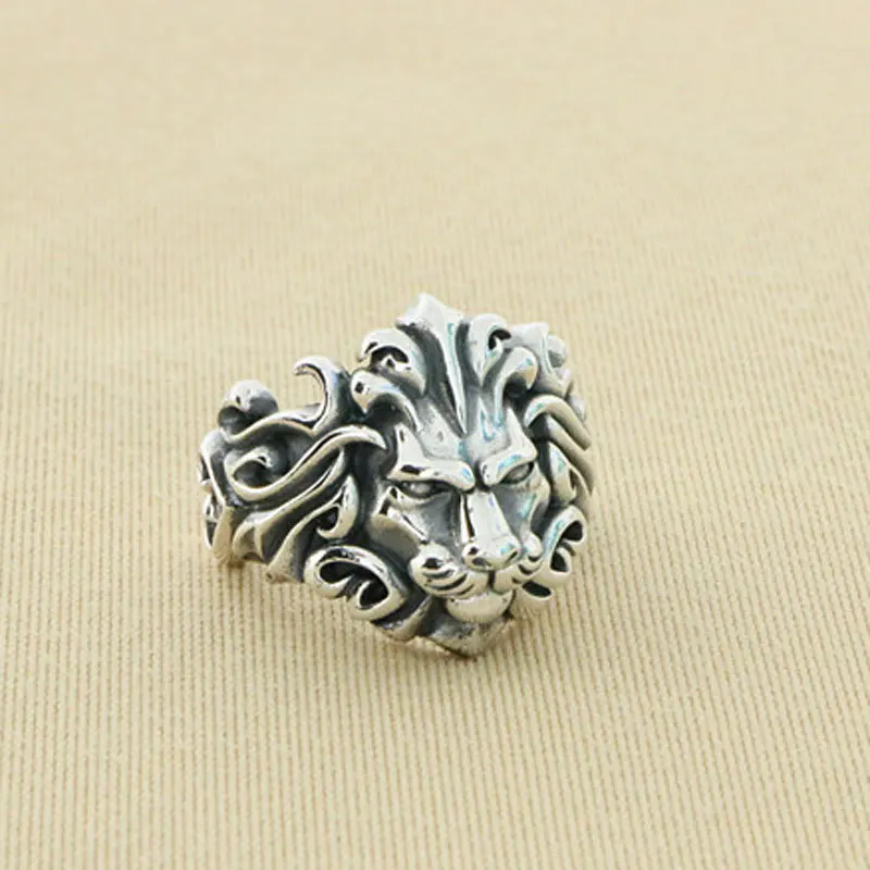 

925 sterling silver three-dimensional lion head ring, men's king pattern ring, trendy retro personality, domineering opening rin