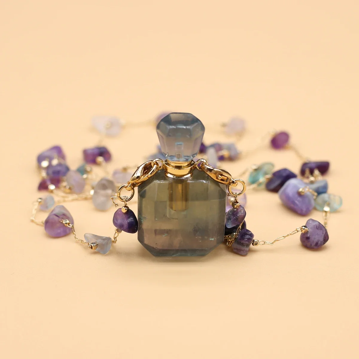Bouteille de sexuellement en Fluorite Naturelle Carrée, 1 Pièce, Diffuseur d'Huile Essentielle, Collier à Breloques pour Femme 2