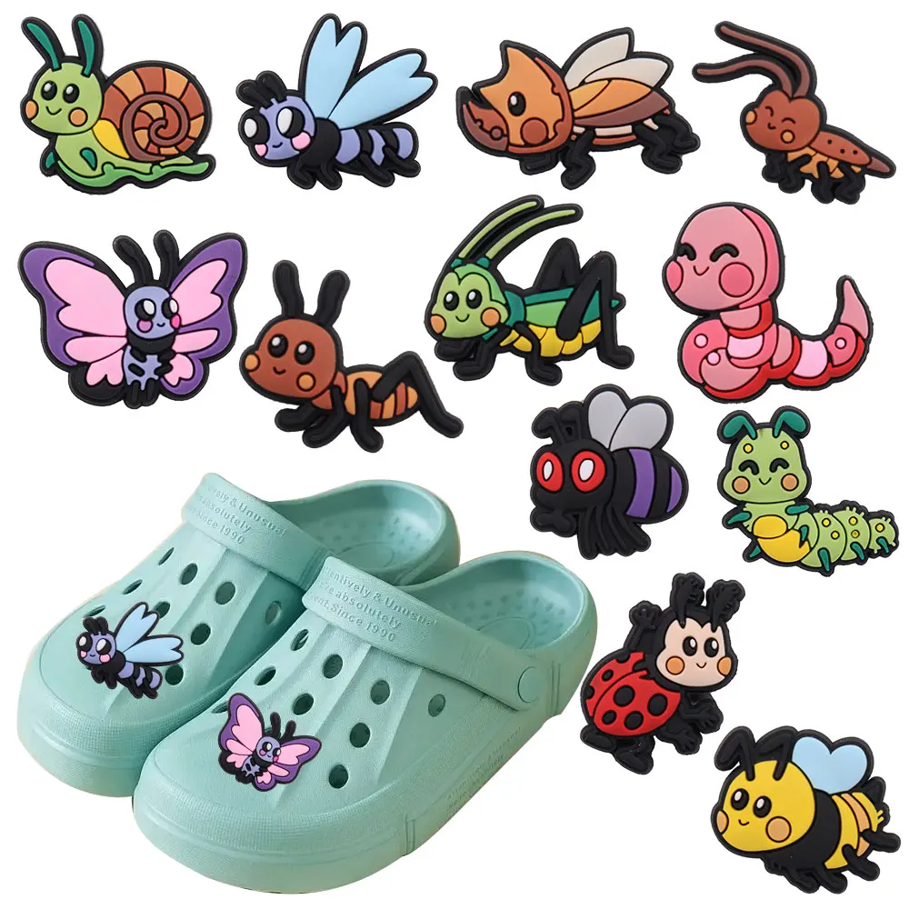 

Sell Retail 1-12pcs PVC Shoe Charms Ladybug Butterfly Snail Ant PVC Accessories Shoes Buckles Fit Wristbands Kids Party Gift