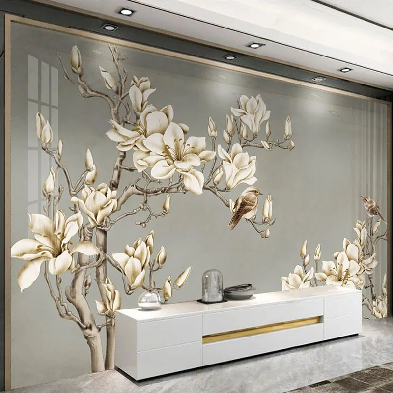 

Custom Any Size Mural Wallpaper Classic Style 3D Stereo Flowers And Birds Wall Painting Living Room TV Sofa Bedroom 3D Wallpaper