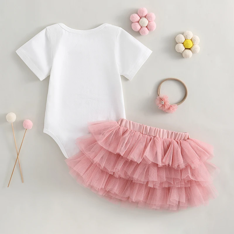 

Baby Girls My 1st Birthday Outfits Sleeveless Floral Lace Romper Tutu Skirt Headband Set