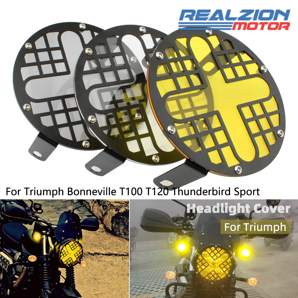 

REALZION Bonneville T100 Headlight Grille Guard Motorcycle 7" Retro Protector Cover For Triumph T120 Thunderbird Sport Thruxton