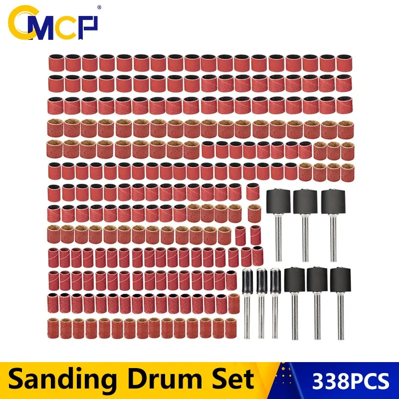 

CMCP 80 120 320 Grit Sanding Drum Set 338pcs Sanding Bands With 1/2 3/8 1/4 Inch Sanding Mandrels For Dremel Rotary Tools