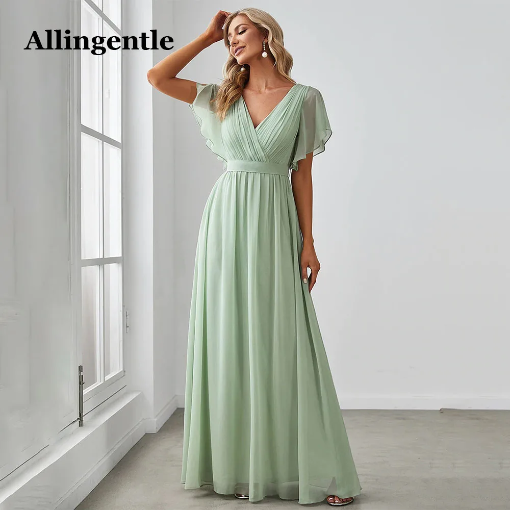 Allingentle Light Green Elegant Evening Dresses A-Line Rufflue Sleeves V-Neck Chiffion Maxi Dress Floor Length Bridesmaid Gowns
Allingentle Light Green Elegant Evening Dresses A-Line Rufflue Sleeves V-Neck Chiffion Maxi Dress Floor Length Bridesmaid Gowns