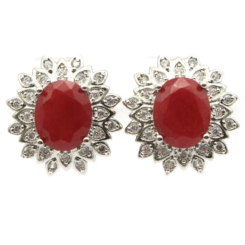 

20x19mm Gorgeous Flowers Shape Red Ruby Green Emerald White CZ Women Silver Earrings Daily Wear