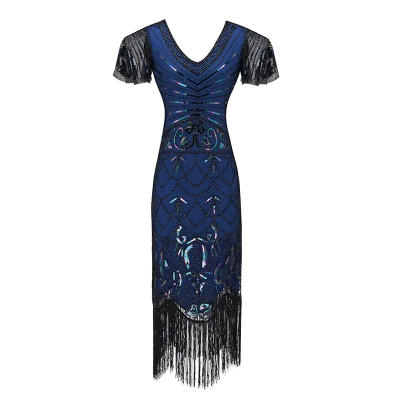 

Women 1920 s Vintage Great Gatsby Dress Sequins Dress V-Neck Tassels Bodycon Beaded Party Dress Flapper Dresses Art Deco Double