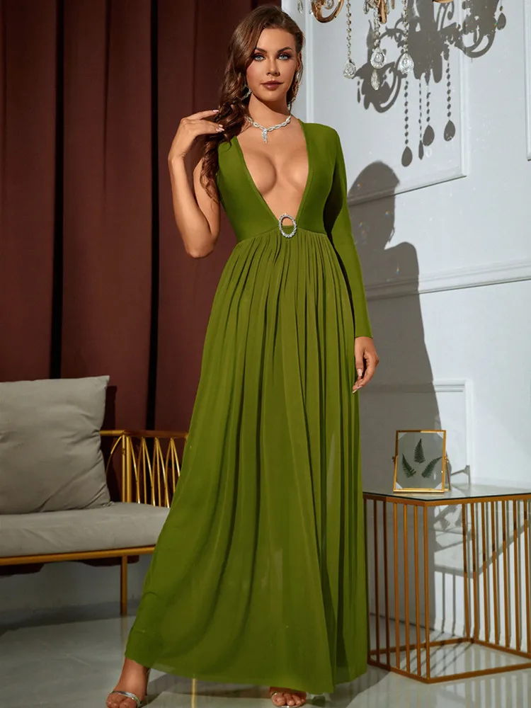 Women Autumn Sexy Deep V Neck Green Maxi Long Diamonds Crystal Bodycon Bandage Dress 2022 Elegant Evening Club Party Dress
Women Autumn Sexy Deep V Neck Green Maxi Long Diamonds Crystal Bodycon Bandage Dress 2022 Elegant Evening Club Party Dress