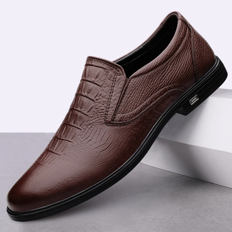 

Crocodile Pattern Men's Genuine Leather+Microfiber Leathe shoes 37-45 Soft Anti-slip Rubber Loafers Man Casual Leather Shoes