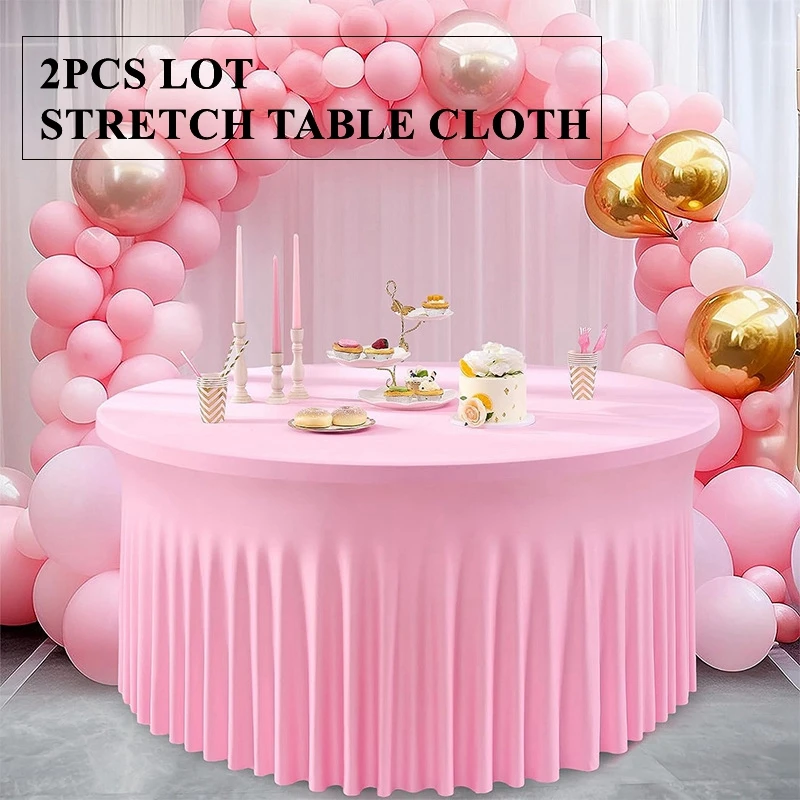 

Pink Color Bottom Ruffled Spandex Table Cloth Lycra Stretch Table Cover Linen For Banquet Event Wedding Decoration