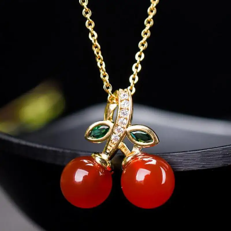 Natural Red Jades Cherry Pendant With Zircon Emerald Carnelian Necklace Women Fashion Charms Jewellery For Girlfriend Mom Gifts
Natural Red Jades Cherry Pendant With Zircon Emerald Carnelian Necklace Women Fashion Charms Jewellery For Girlfriend Mom Gifts