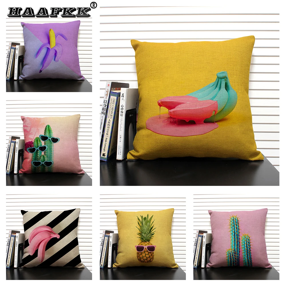 

Tropical Plant Fruits Cushion Cover Cactus Pineapple Pattern Home Sofa Modern Art Decorative Pillow Case 45x45 Linen Pillowcase