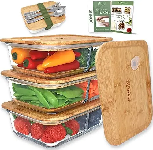 Glass Meal Prep Containers with Bamboo Lids, 2 Compartment Glass Bento Box Containers【3 Pack】 100% Plastic Free, Eco-Friendl
Glass Meal Prep Containers with Bamboo Lids, 2 Compartment Glass Bento Box Containers【3 Pack】 100% Plastic Free, Eco-Friendl