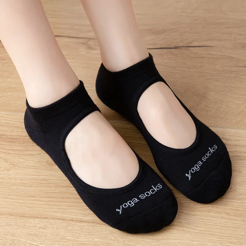 

2023 Women High Quality Backless Pilates Socks High Elasticity Anti-Slip Yoga Sock Cotton Ballet Sports Dance Slipper Grip Sock