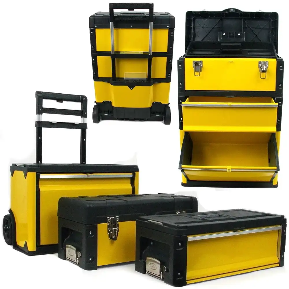 Portable Tool Box with Wheels Stackable 3-in-1 Tool Chest Foldable Comfort Handle and Tough Latches Tool Box by Stalwart
Portable Tool Box with Wheels Stackable 3-in-1 Tool Chest Foldable Comfort Handle and Tough Latches Tool Box by Stalwart