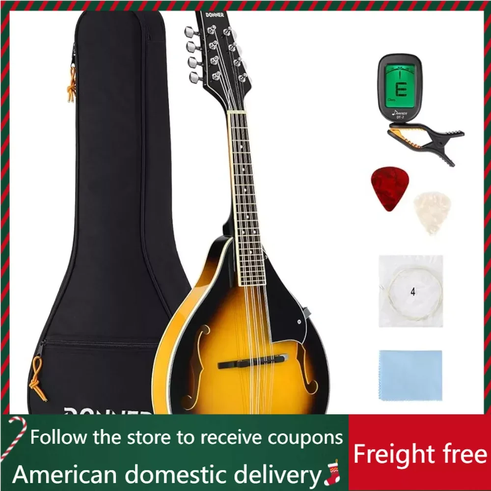 

Beginner Adult Acoustic Mandolin Musical Instrument Mahogany 8 String, Bundle With Tuner String Bag Guitar Picks Freight free