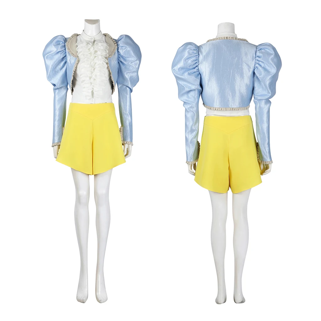 

Женский костюм для косплея Bella Baxter, голубое пальто, желтая юбка, белая рубашка, Женский костюм на Хэллоуин