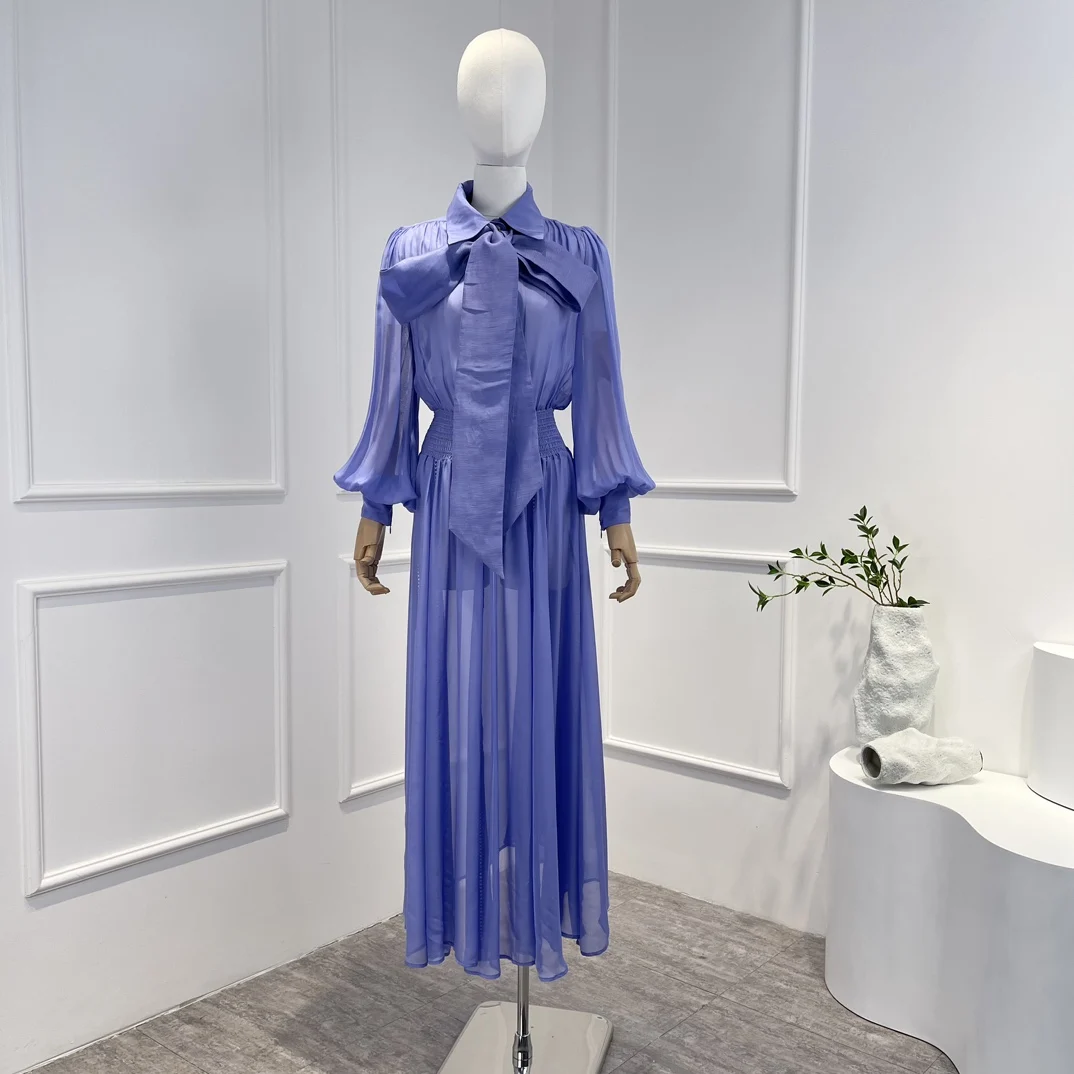 2023 New Women Spring Summer White Purple Big Bow Neckline Puff Sleeves Patchwork Elastic Waist Vintage Midi Dress
2023 New Women Spring Summer White Purple Big Bow Neckline Puff Sleeves Patchwork Elastic Waist Vintage Midi Dress