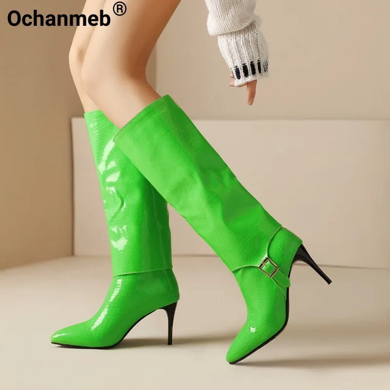 Ochanmeb Women Patent Leather Boots Crocodile Belt Buckle Kneehigh Boots Woman Thin High Heels Pointy Toe Shoes Neon Green 47 48
Ochanmeb Women Patent Leather Boots Crocodile Belt Buckle Kneehigh Boots Woman Thin High Heels Pointy Toe Shoes Neon Green 47 48