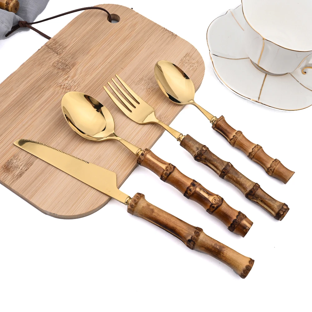 Zoseil Gold Cutlery Set Mirror Stainless Steel Cutlery with Bamboo Handle 16/24Pcs Kitchen Dinner Knife Fork Spoon Dinnerware
Zoseil Gold Cutlery Set Mirror Stainless Steel Cutlery with Bamboo Handle 16/24Pcs Kitchen Dinner Knife Fork Spoon Dinnerware