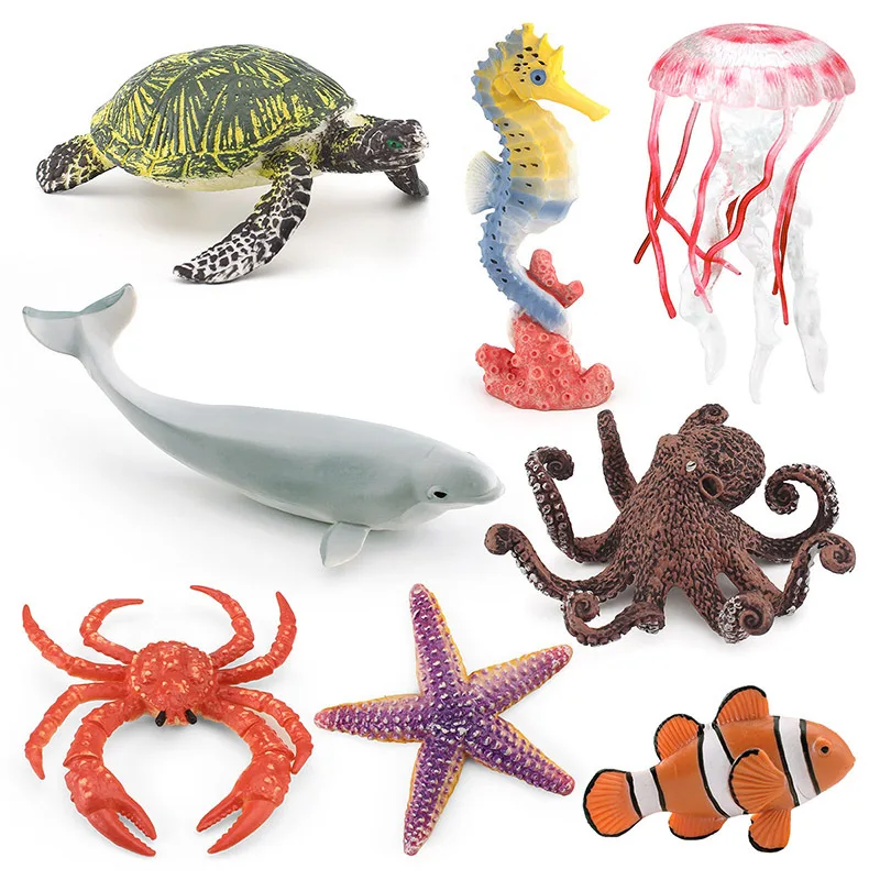 

Ocean Animals Model Decor Simulation White Whale Octopus Starfish Jellyfish Action Figures Children's Cognitive Education Toys