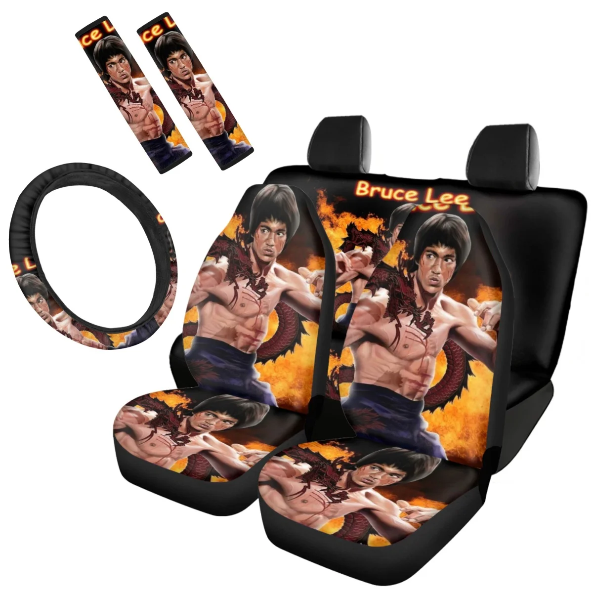 Brand Design Bruce Lee Dragon Flame Cartoon Pattern Auto Interior Accessories Front Back Seat Cover Set Steering Wheel Seat Belt
Brand Design Bruce Lee Dragon Flame Cartoon Pattern Auto Interior Accessories Front Back Seat Cover Set Steering Wheel Seat Belt
