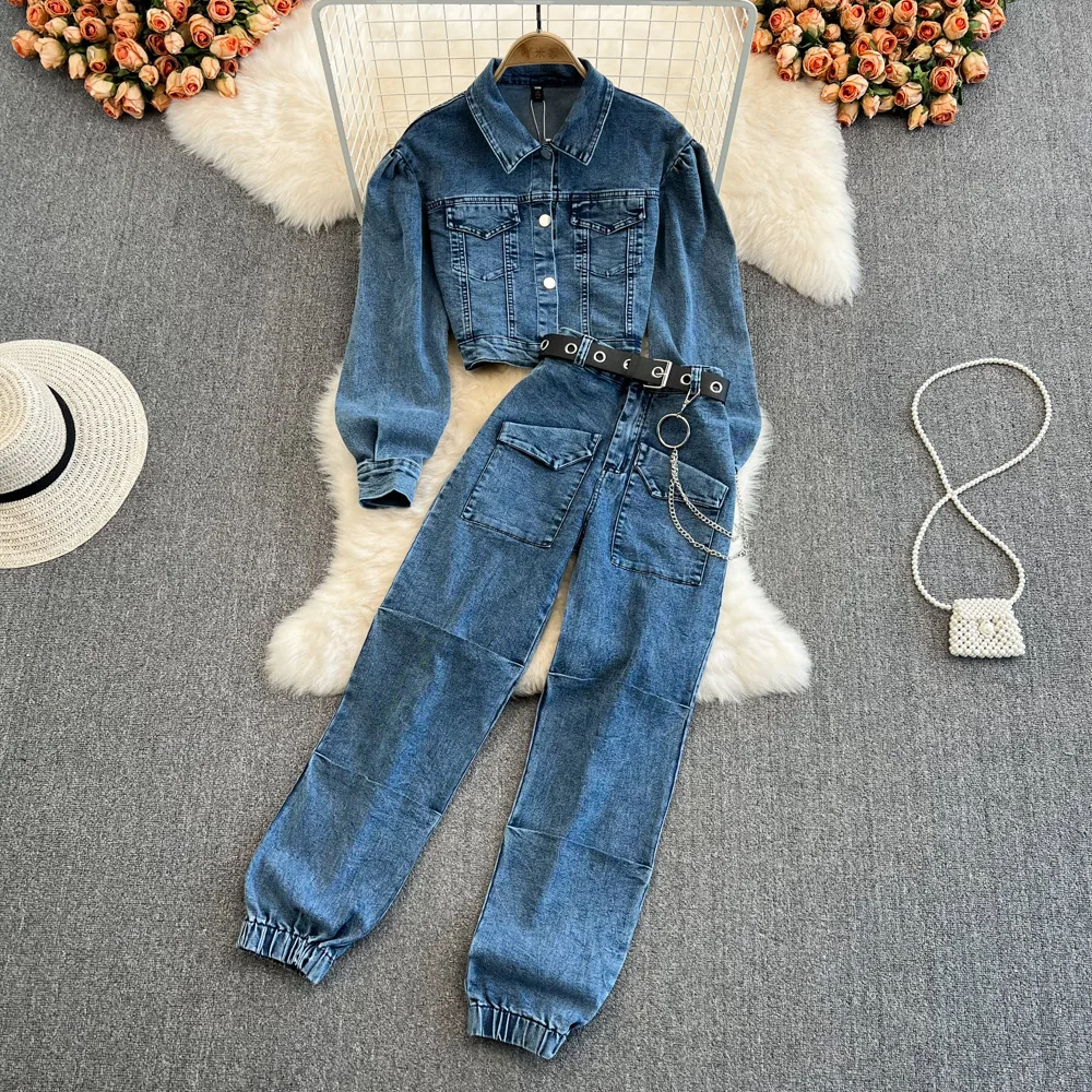 Spring Autumn 2 Piece Sets Women Outfit Retro High Waist Slim Pants Casual Denim Jacket Tops Fashion Suit Women Clothes
Spring Autumn 2 Piece Sets Women Outfit Retro High Waist Slim Pants Casual Denim Jacket Tops Fashion Suit Women Clothes