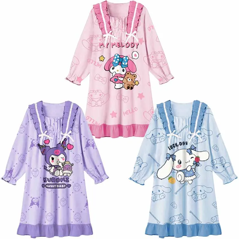 

Пижама Sanrios Kuromi Cinnamoroll с мультяшным рисунком My Melody, детская весенне-осенняя пижама с длинными рукавами, юбка, домашняя одежда для девочек, ночное белье
