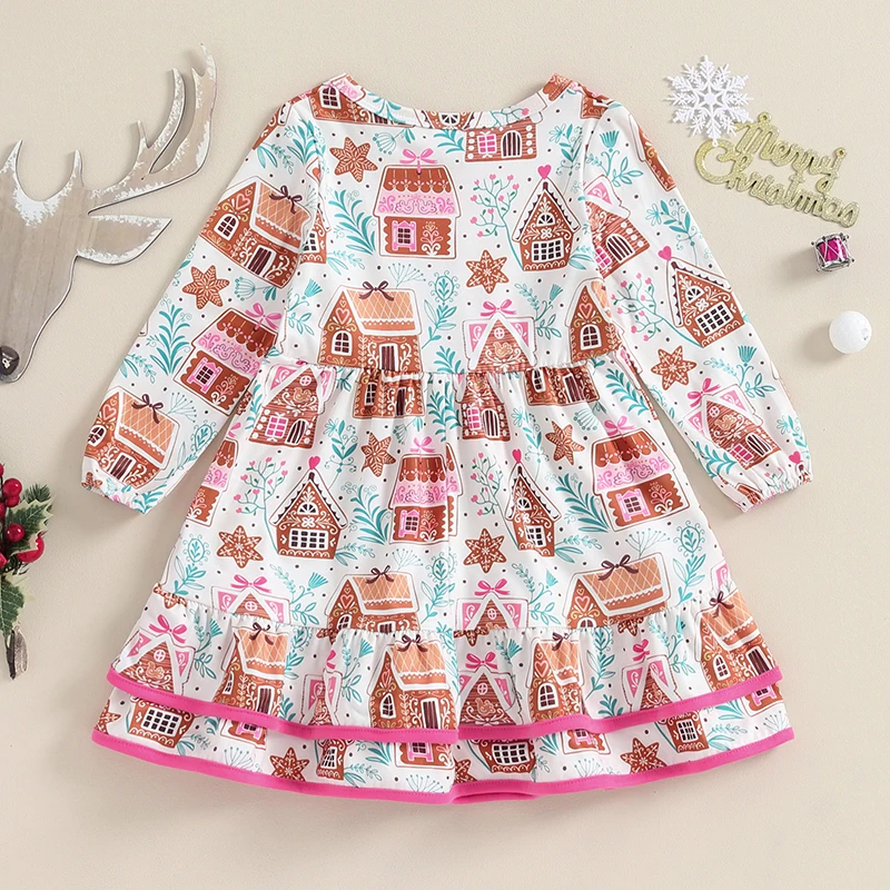 Kids Little Girls Christmas Gingerbread House Ruffle Dress Long Sleeve Round Neck Layered Xmas Dress
Kids Little Girls Christmas Gingerbread House Ruffle Dress Long Sleeve Round Neck Layered Xmas Dress