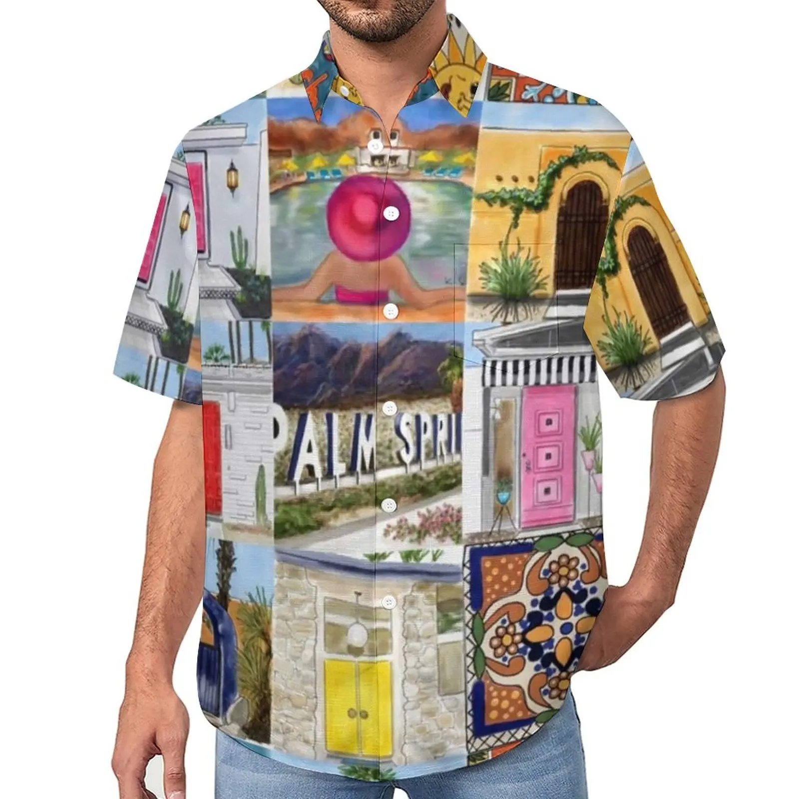 

Vacation Mid Century Blouses Male Palm Springs Talavera Casual Shirts Hawaii Short-Sleeve Graphic Retro Oversize Beach Shirt
