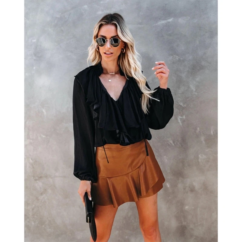 Faux Leathers Short Skirts for Women Casual High Waist Ruffled Hem Mini Skirt drop shipping
Faux Leathers Short Skirts for Women Casual High Waist Ruffled Hem Mini Skirt drop shipping