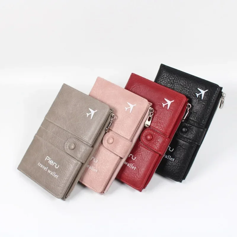 

Imitation Leather RFID Anti-theft Brush Passport Holder Zipper Buckle Document Cover Multi-functional Travel Passport Bag