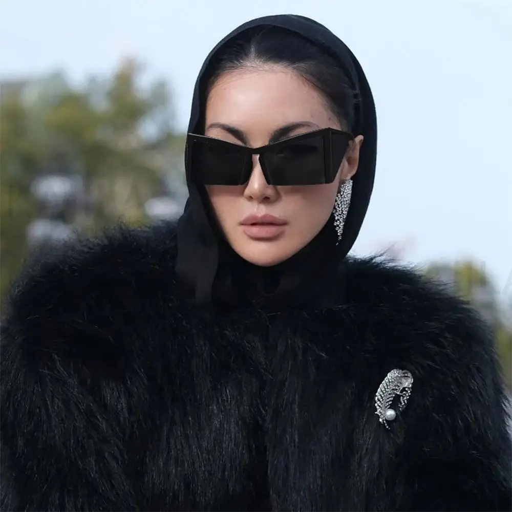 

Oversized Semi-Rimless Cat Eye Sunglasses Vintage Wide Leg Big Frame Punk Sun Glasses Square Sunglasses for Women & Men