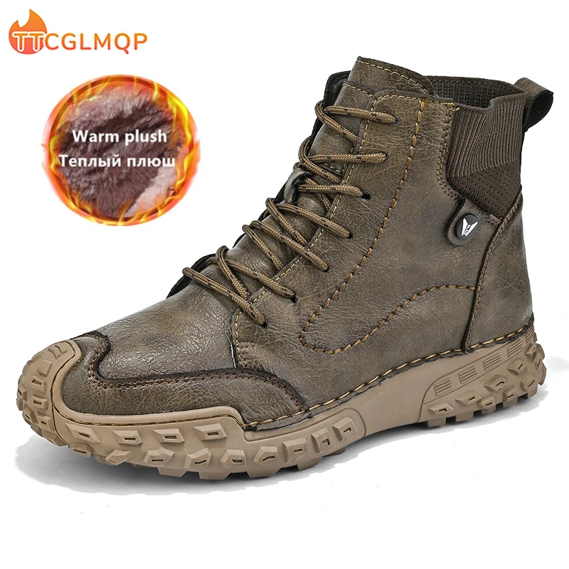 New Winter Men's Boots Thick Plush Warm Men's Snow Boots Leather Ankle Boots Handmade Men's Western Motorcycle Boots Big Size
New Winter Men's Boots Thick Plush Warm Men's Snow Boots Leather Ankle Boots Handmade Men's Western Motorcycle Boots Big Size
