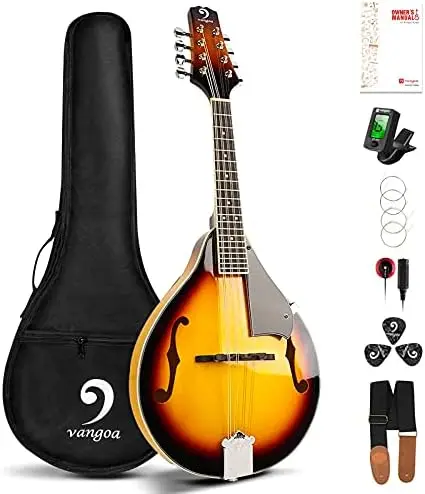 

A Style Mandolin Musical Instrument Sunburst, 8 String Acoustic Mandolin with Tuner, Strings, Bag, Picks