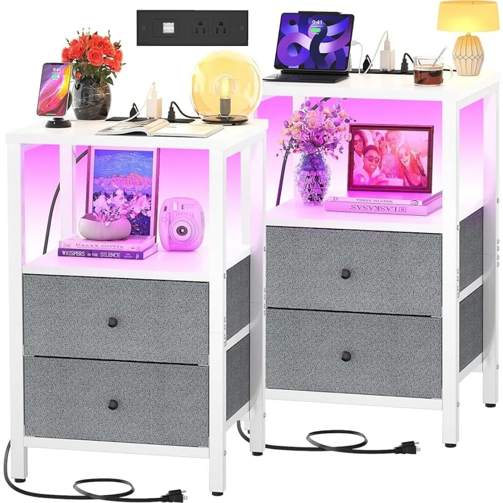 Nightstands Set of 2 with Charging Station, Night Stand LED Lights,25.6''End Table Bedside Tables,3 Tier Tall Night Stand,White
Nightstands Set of 2 with Charging Station, Night Stand LED Lights,25.6''End Table Bedside Tables,3 Tier Tall Night Stand,White