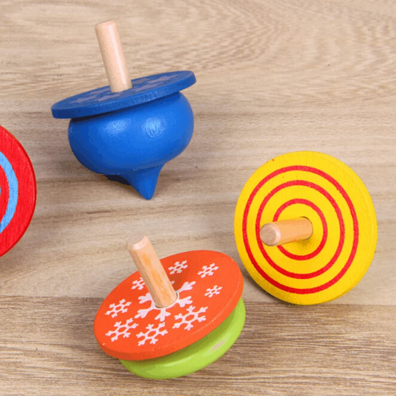 

4Pcs Spinning Tops Random Color Wooden Toy Funny Gyro Colorful Toy Trottola Tippe Toy Burst Toy For Children