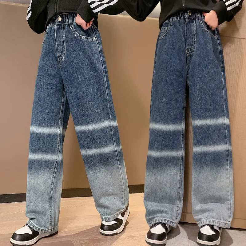 Girls Wide Jeans 8 10 12 To 14 Years Young Fashion Color Gradient Splicing High Waist Trousers Teenage Spring Autumn Denim Pants
Girls Wide Jeans 8 10 12 To 14 Years Young Fashion Color Gradient Splicing High Waist Trousers Teenage Spring Autumn Denim Pants