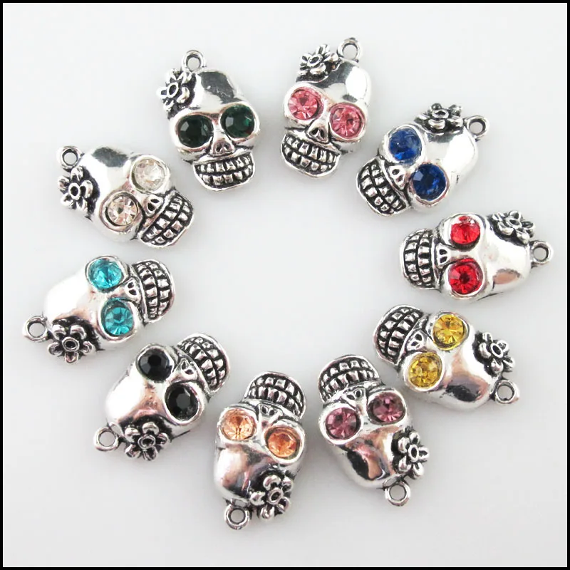 10Pcs Mixed Crystal Antique Silver Color Halloween Skull Flower Charms Pendants 13x22mm
10Pcs Mixed Crystal Antique Silver Color Halloween Skull Flower Charms Pendants 13x22mm
